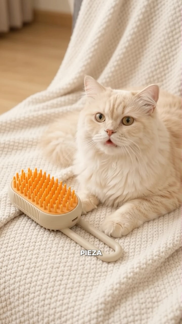 Cepillo 3 en 1 para gatos – Vapor, masaje y autolimpieza