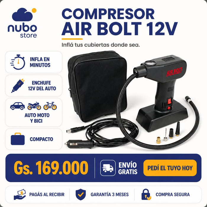 Compresor Portátil Air Bolt 12V – Inflá tus cubiertas donde sea