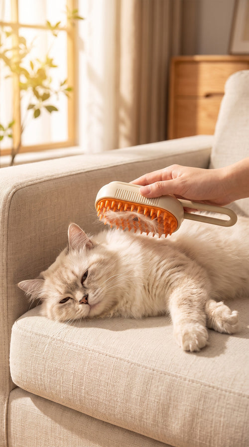 Cepillo 3 en 1 para gatos – Vapor, masaje y autolimpieza