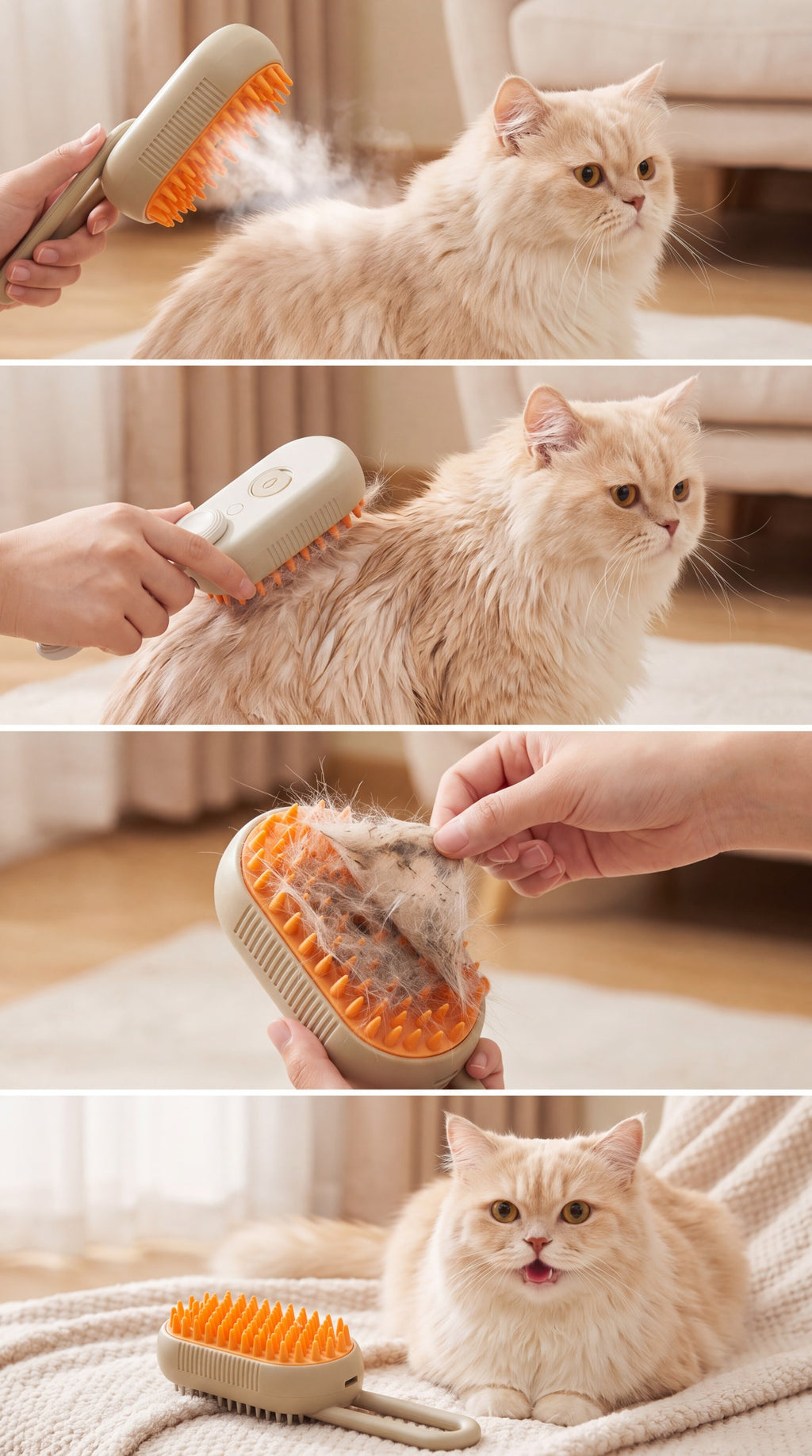 Cepillo 3 en 1 para gatos – Vapor, masaje y autolimpieza